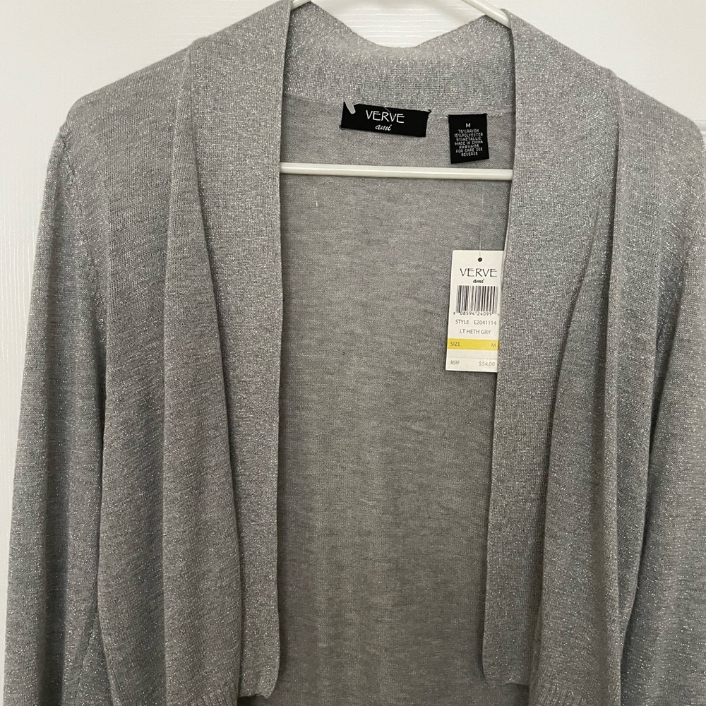 Gray/Silver lightweight sweater to cover arms or dress up a basic dress NWT